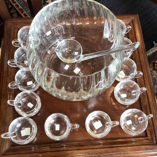Crate & Barrel Krosno Glass Punch Bowl with 12 Cups & Ladle