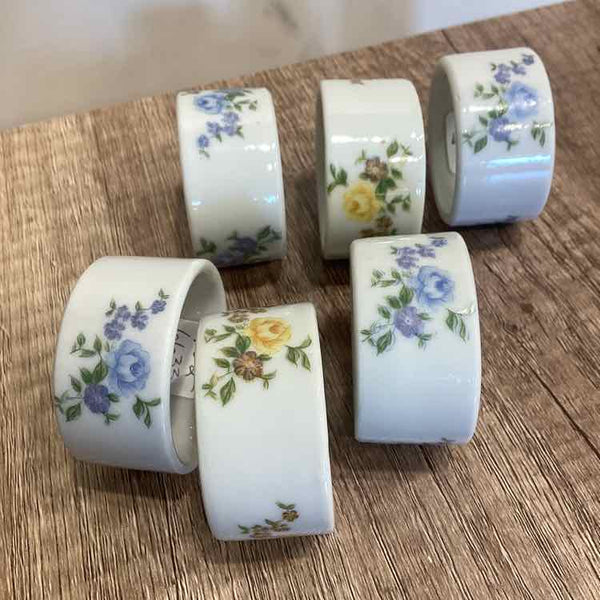 6 Floral Ceramic Napkin Rings