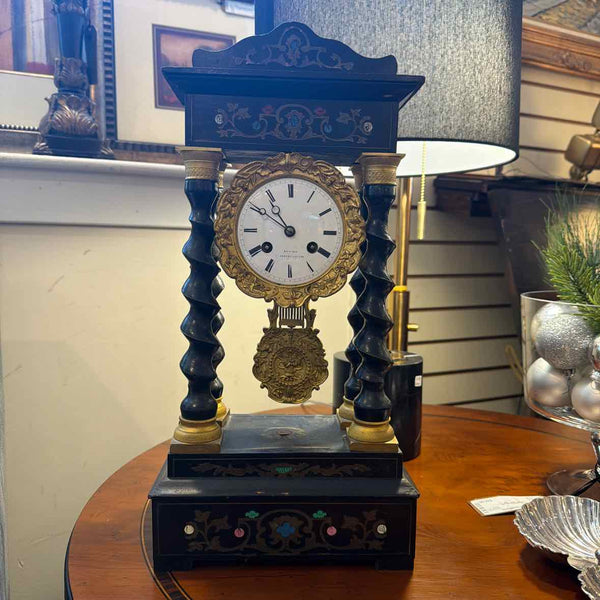 Antique Napoleon Wood Column Clock
