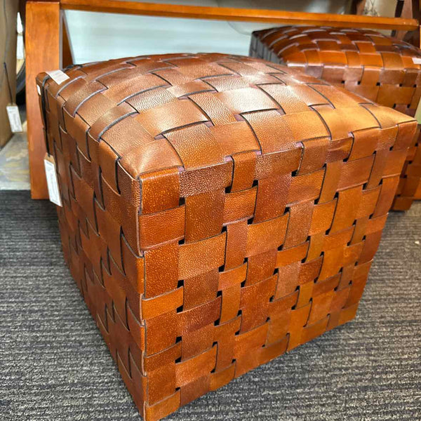 Woven Leather Ottoman