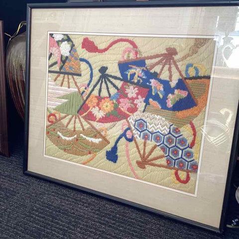 Framed Needlepoint Fan Collage