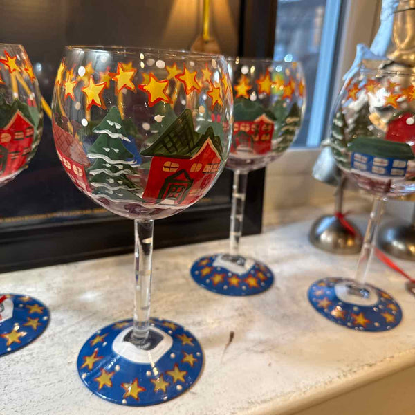 Set of 4 Handpainted Wine Glasses
