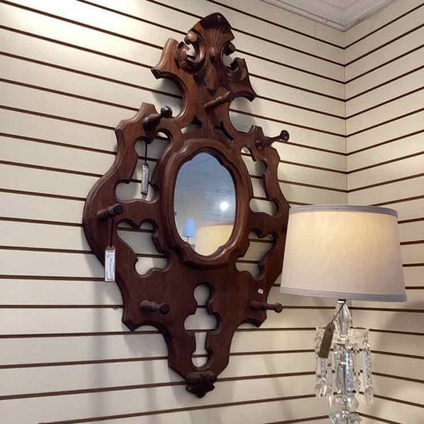 Vintage Mirror With Hat Hooks