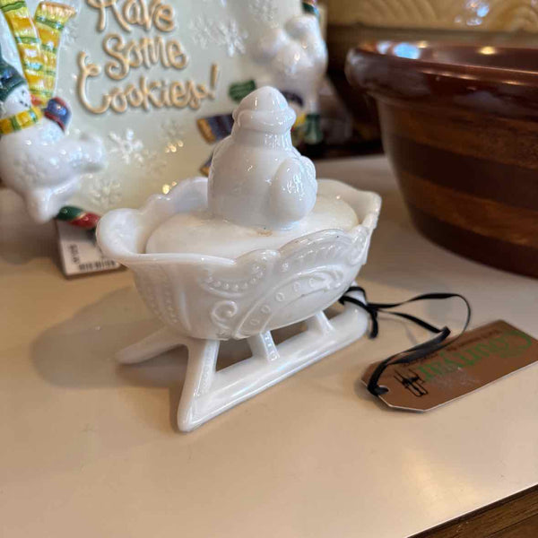 Westmoreland Milk Glass Santa Dish w/Lid