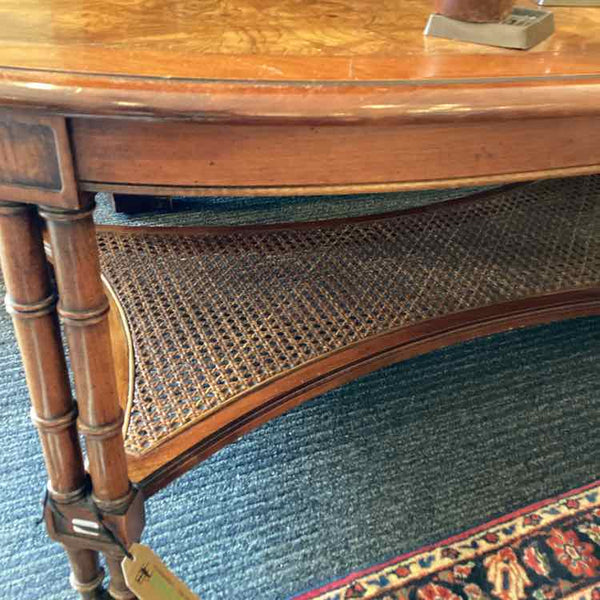 Hekman Oval Burlwood Coffee Table with Cane Shelf