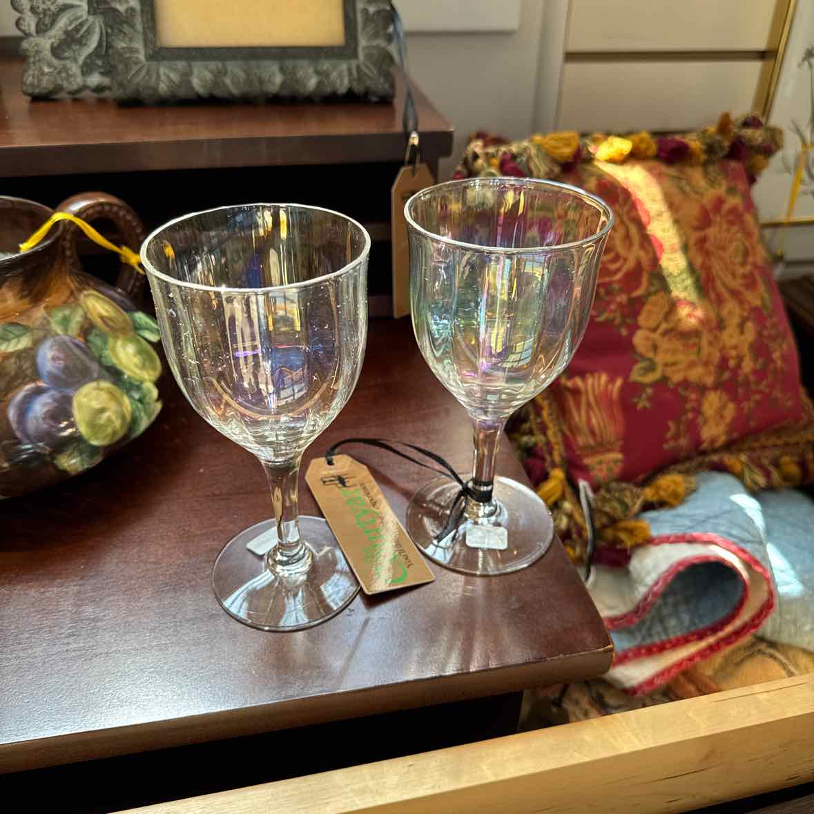 2 Iridescent Vintage Wine Glasses