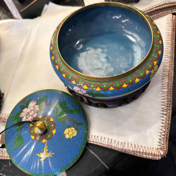 Chinese Cloisonne Lidded Bowl w/Stand