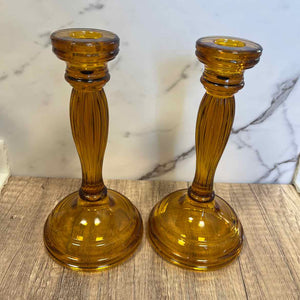 Amber Glass Candlesticks