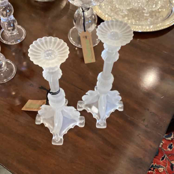 Pair Of Frosted Glass Candlesticks