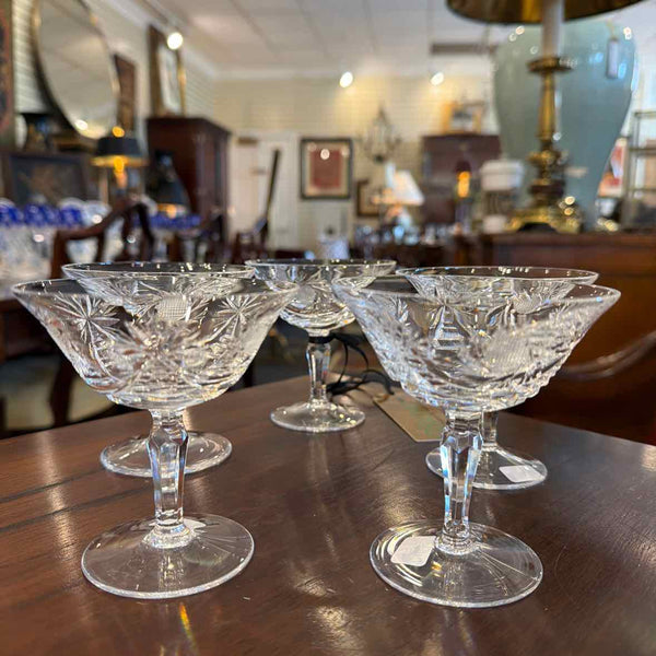 5 Vintage Crystal Compote/Dessert Plates