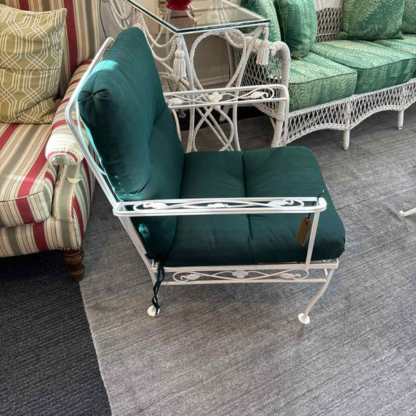 Vintage White Iron Chair w/ Green Cushion