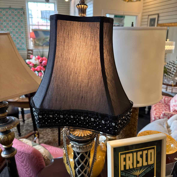 Pair of Black/Gold Lamps w/ Black Shade by Horchow