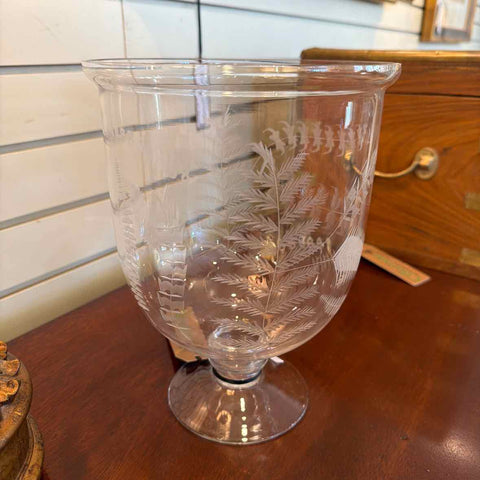 Fern Leaves Etched Glass Hurricane
