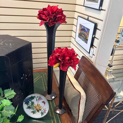 Set of 2 Metal Vases w/Amaryllis