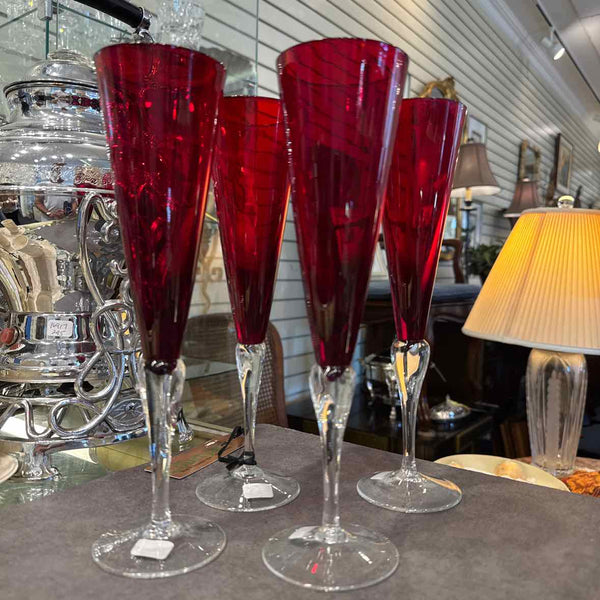 Set of 4 Red Champagne Flutes