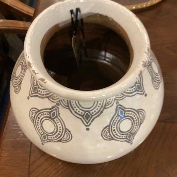 White Vase With Gray Tribal Pattern