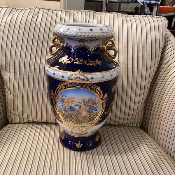 Limoges Vase w/ Navy & Gold Detail