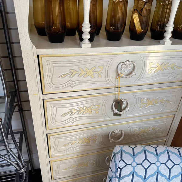 Vintage 6 Drawer Off White & Yellow Dresser