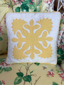 Quilted Hand Stitched Pillow - Yellow & White