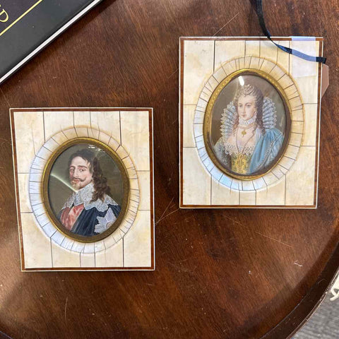 Pair of French Man/Woman Portraits on Ivory