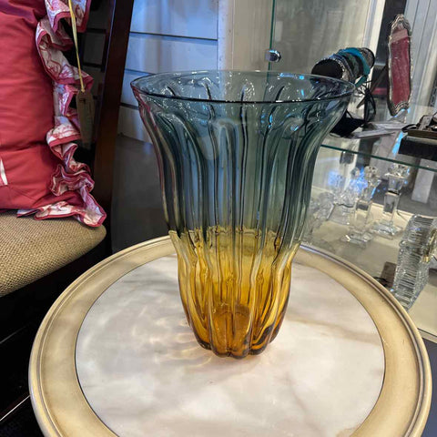 Tall Fluted Yellow Glass Vase