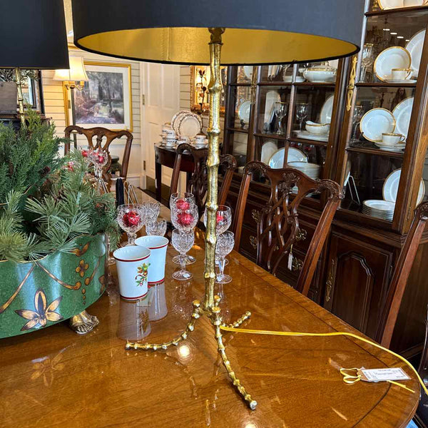 Pair of Gold Bamboo Lamps with Black Shades