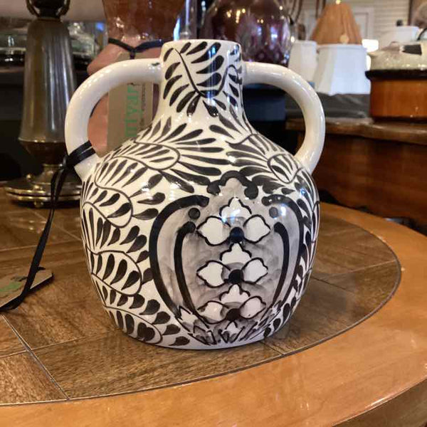 White And Black Handled Vase