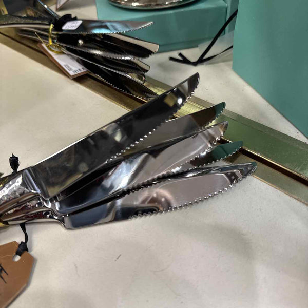 6 Hammered Pattern Steak Knives - Stainless Steel