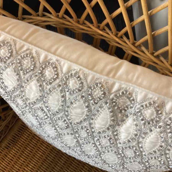White Pillow with Gray & White Beading