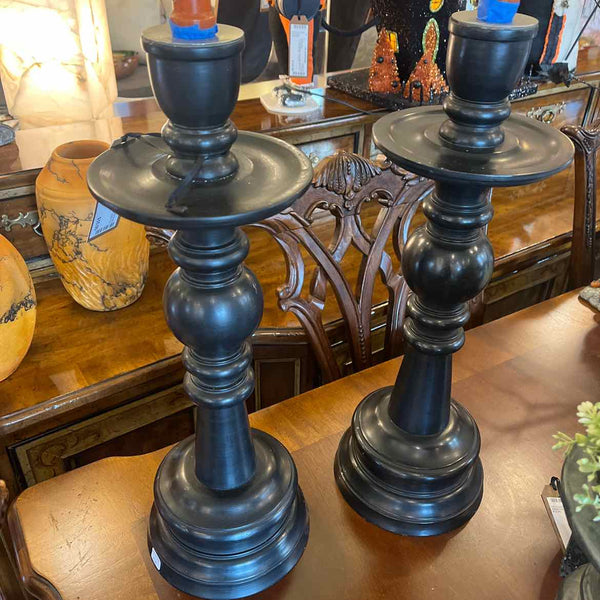 Pair Of Black Wood Candlesticks