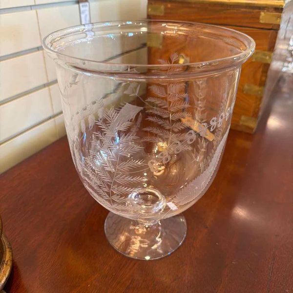 Fern Leaves Etched Glass Hurricane