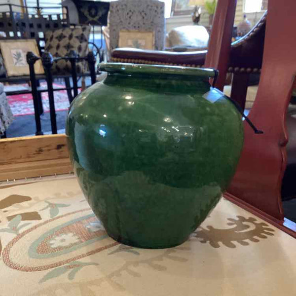 Vintage French Green Clay Vase