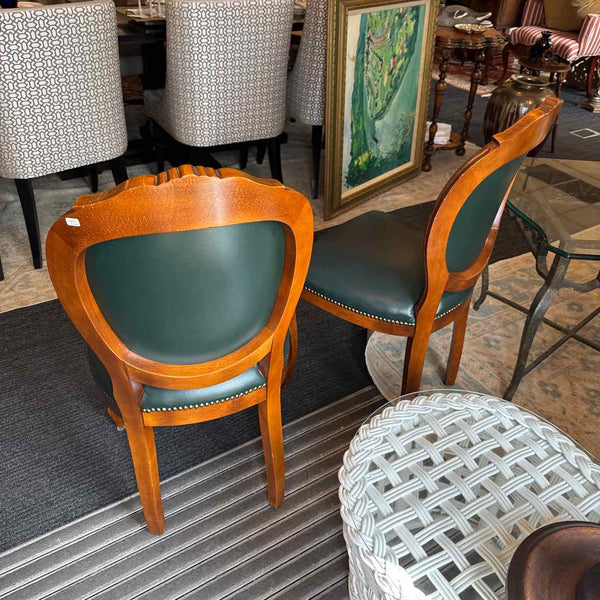 Set of 2 Green Leather Chairs