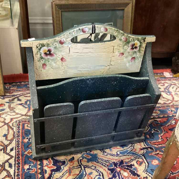 Hand Painted Blue Magazine Holder