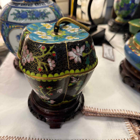 Cloisonne Apple Trinket Jar w/Stand