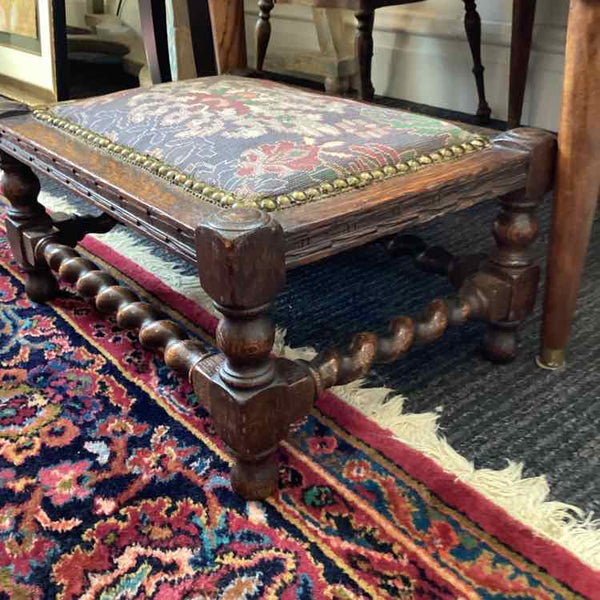 Footstool with Barley Twist Rungs and Tapestry Top