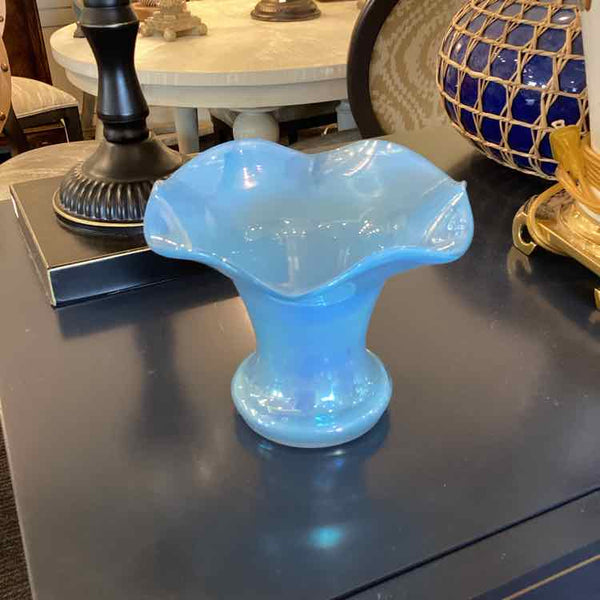 Hand Blown Blue Scalloped Vase
