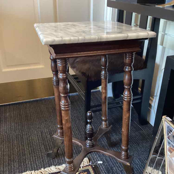 Brown Marble Top Wooden Spindle Table