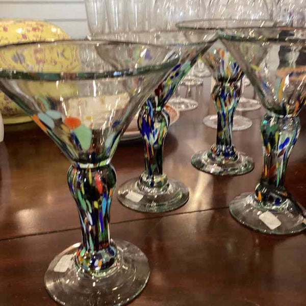 Hand Blown Confetti Pattern Martini Glassws - Set of 4
