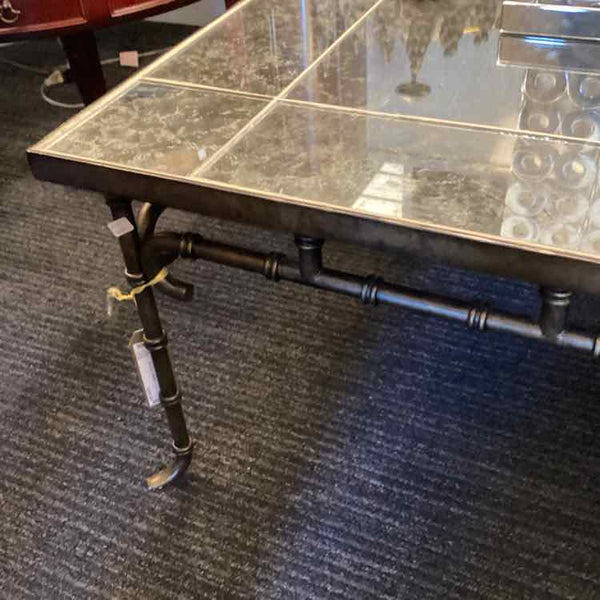Brass And Mirrored Glass Coffee Table With Bamboo Legs