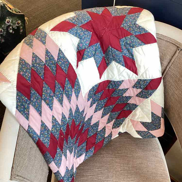 Burgundy, Blue And Pink Amish Quilt
