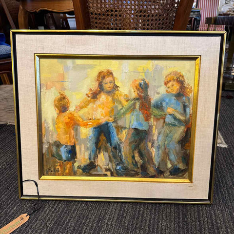 Signed Painting Of Children Playing