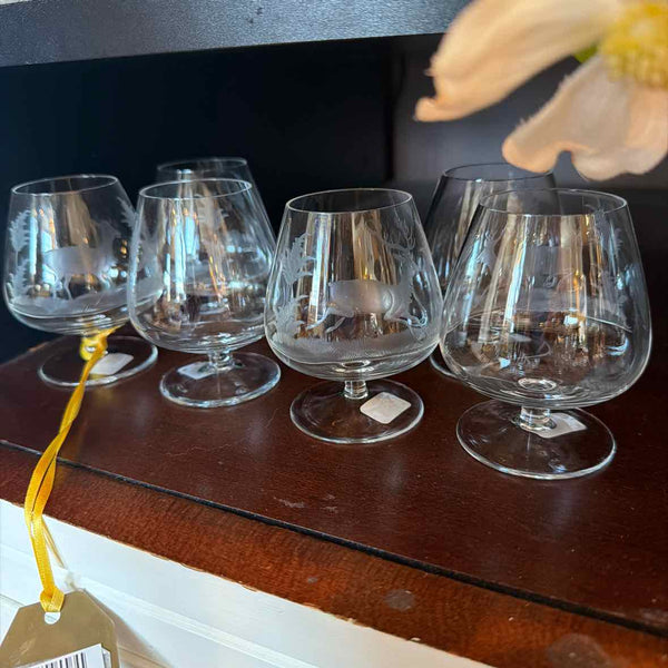 6 Brandy Snifters (Animal Etching)