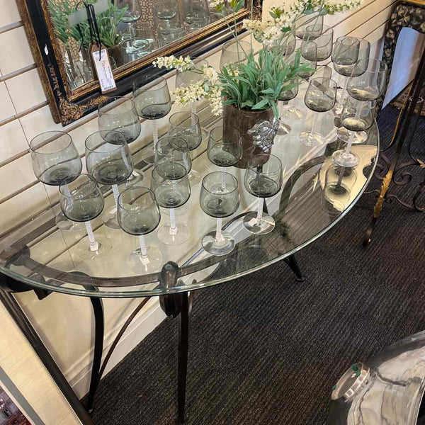 Glass/Iron Demilune Console Table