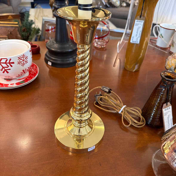 Pair of Brass Twisted Candlestick Lamps