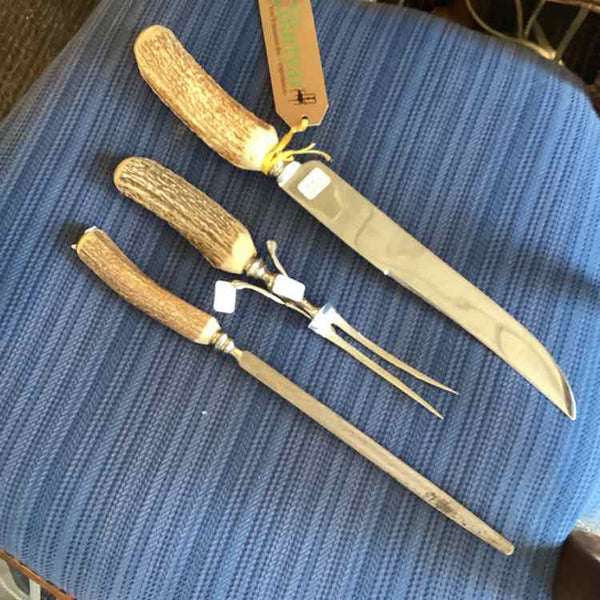 3 pc English Carving Set with Antler Handles