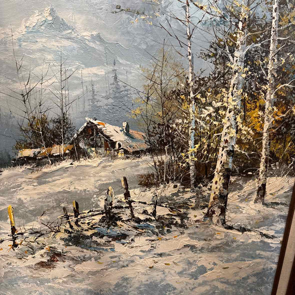 Winter Barn Oil Painting