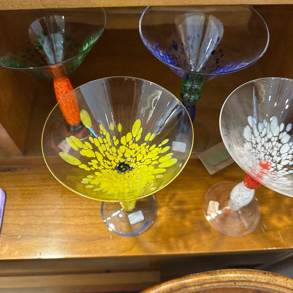 Four Handblown Martini Glasses