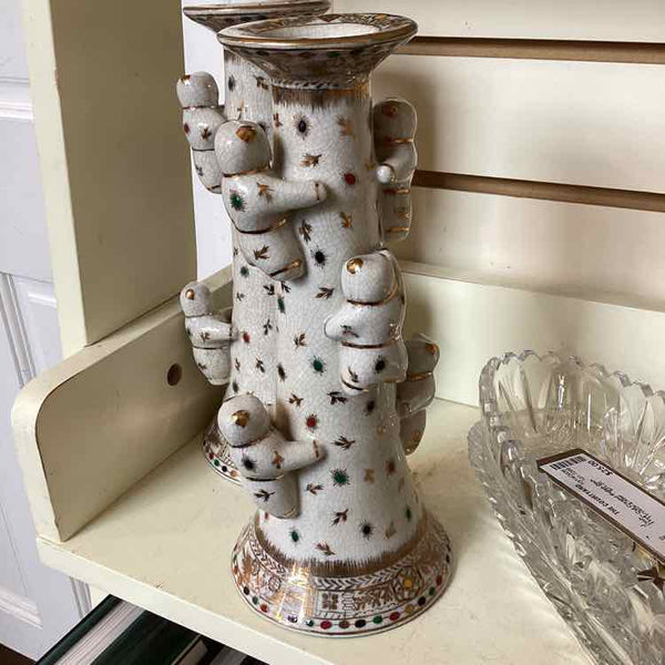 Pair Of Porcelain Candleholders With Five Boys
