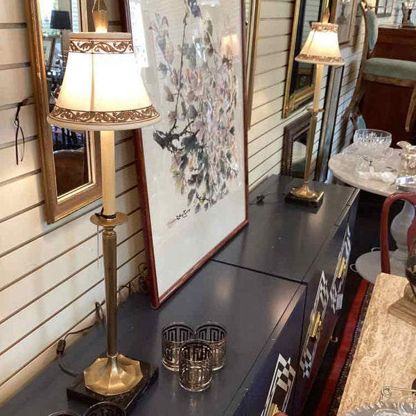 Pair Of Marble Base Brass Lamps